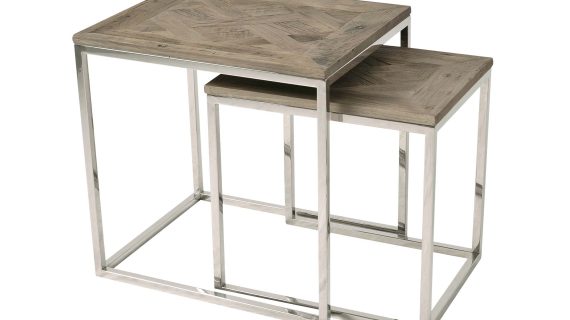 Stoliki Zestaw Drewniane Intarsja Rama Stalowa – Luxe