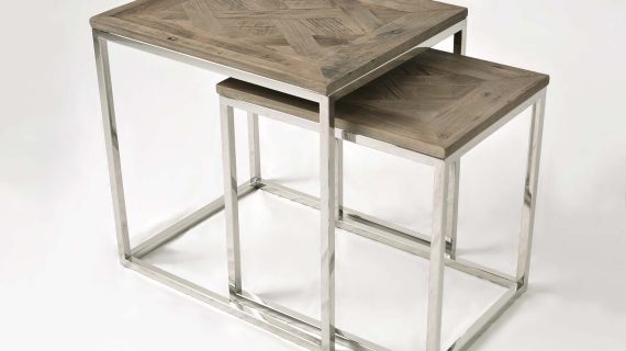 miniaturka Stoliki Zestaw Drewniane Intarsja Rama Stalowa – Luxe