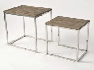 miniaturka Stoliki Zestaw Drewniane Intarsja Rama Stalowa – Luxe