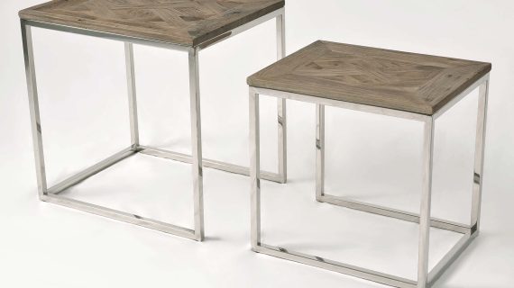 miniaturka Stoliki Zestaw Drewniane Intarsja Rama Stalowa – Luxe