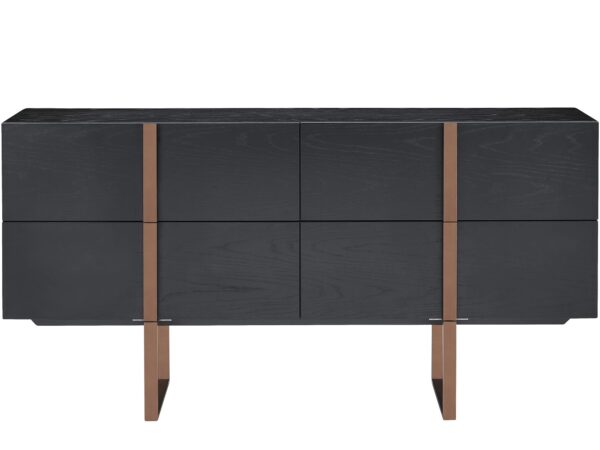 Czarno-drewniana komoda w minimalistycznym designie, widok frontalny