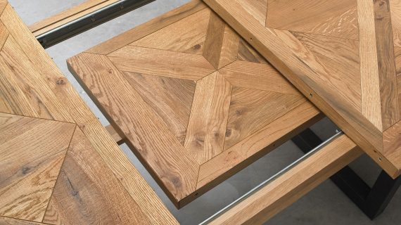 miniaturka Loftowy Stół Rozkładany Intarsja X Stalowe Nogi – Karma