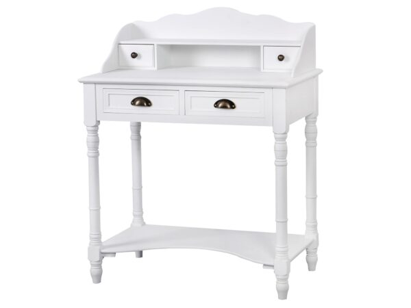 Biurko z półeczkami i giętymi nogami w białym wykończeniu