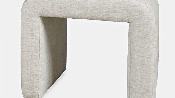 miniaturka Jasnobeżowa Ławka Tapicerowana Elegancka Tkanina Szenilowa – Edinburgh