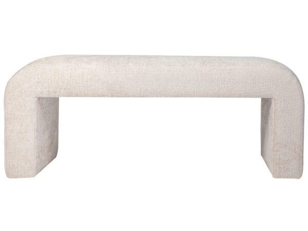 Ławka w kremowej tkaninie boucle w nowoczesnym stylu