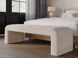 miniaturka Jasnobeżowa Ławka Tapicerowana Tkanina Szenilowa – Edinburgh