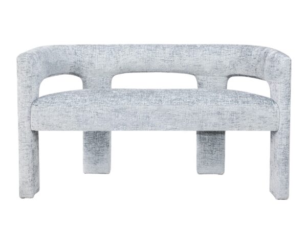Ławka w jasnoniebieskiej tkaninie boucle