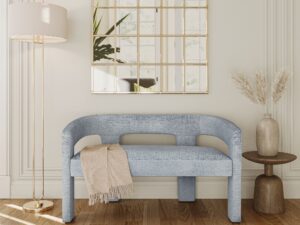 miniaturka Ławka Jasnoniebieska Tapicerowana Tkanina Szenilowa – Edinburgh