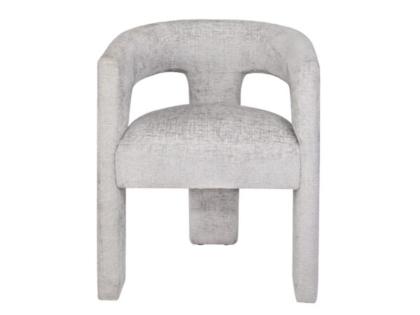 Krzesło tapicerowane szare boucle z pełnym oparciem i nogami obitymi tkaniną