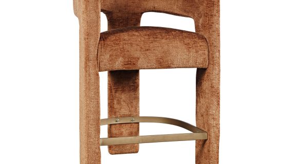 miniaturka Cynamonowy Hoker Barowy Szenilowa Tapicerka Podnóżek Metalowy – Edinburgh