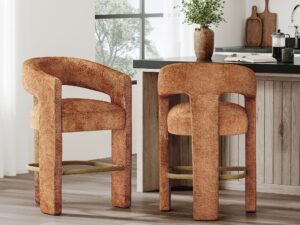 miniaturka Cynamonowy Hoker Barowy Szenilowa Tapicerka Podnóżek Metalowy – Edinburgh