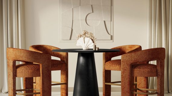 miniaturka Cynamonowy Hoker Barowy Szenilowa Tapicerka Podnóżek Metalowy – Edinburgh