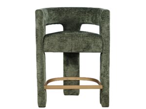 Oliwkowy Hoker Barowy Szenilowa Tapicerka Metalowy Podnóżek – Edinburgh