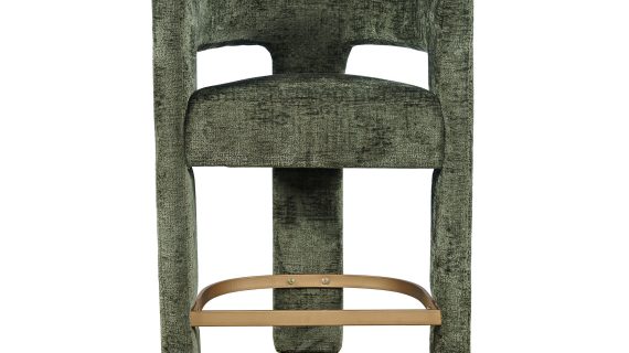 Oliwkowy Hoker Barowy Szenilowa Tapicerka Metalowy Podnóżek – Edinburgh