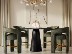 miniaturka Oliwkowy Hoker Barowy Szenilowa Tapicerka Metalowy Podnóżek – Edinburgh