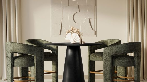 miniaturka Oliwkowy Hoker Barowy Szenilowa Tapicerka Metalowy Podnóżek – Edinburgh