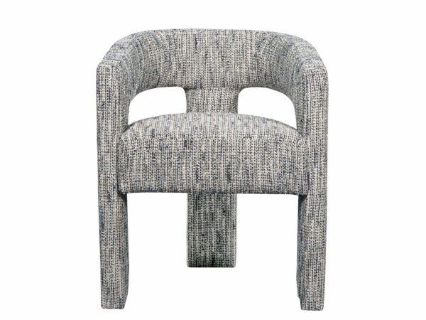 Fotel tapicerowany w stylu retro z tkaniny o melanżowej strukturze – zaokrąglone siedzisko i masywne nogi