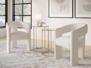 miniaturka Tapicerowane Krzesło Jasnobeżowe Tkanina Szenilowa – Edinburgh