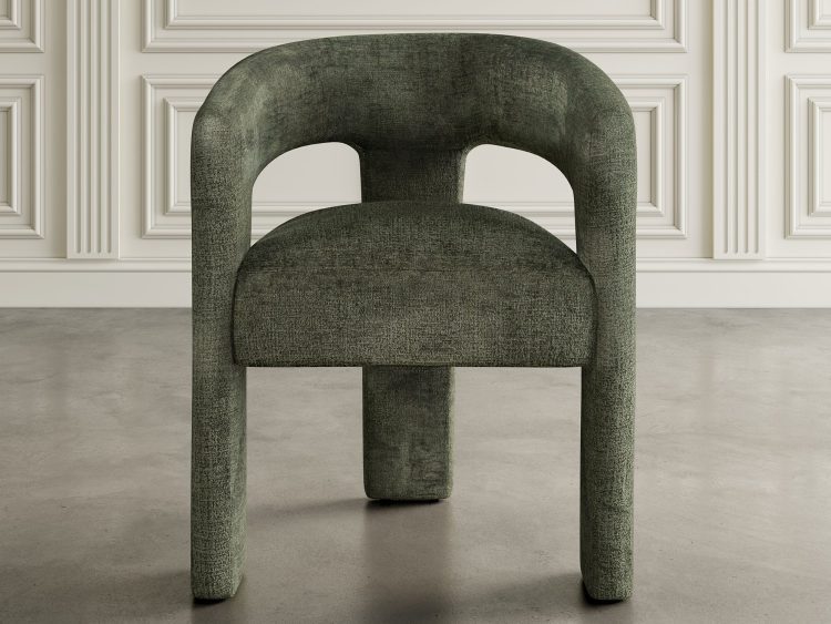 Zielone tapicerowane krzesło z oparciem i podłokietnikami w nowoczesnym stylu