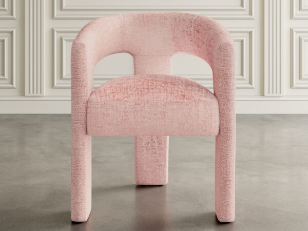 Krzesło w różowej tkaninie boucle z pełnym siedziskiem i oparciem