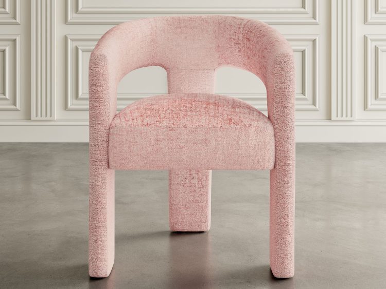 Krzesło w różowej tkaninie boucle z pełnym siedziskiem i oparciem