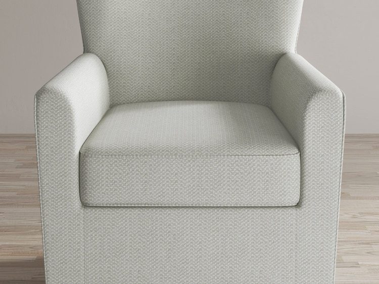 Fotel obrotowy w jasnej tkaninie z pełnym siedziskiem i oparciem