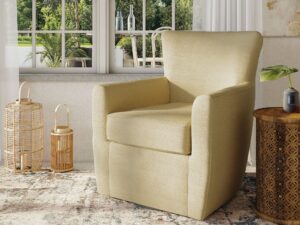 miniaturka Jasnożółty Fotel Obrotowy Luksusowa Tapicerka Szenilowa – Edinburgh
