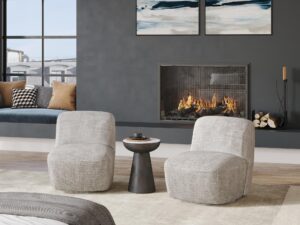 miniaturka Obrotowy Fotel Tapicerowany Szaro-Beżowa Tkanina – Edinburgh