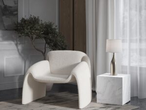 miniaturka Fotel Opływowy Złamana Biel Tapicerka Boucle – Edinburgh