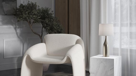 miniaturka Fotel Opływowy Złamana Biel Tapicerka Boucle – Edinburgh