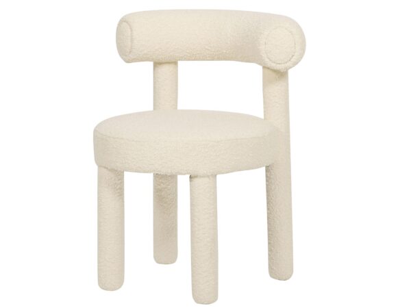 Stylowe krzesło tapicerowane boucle z krótkim oparciem, kremowy odcień