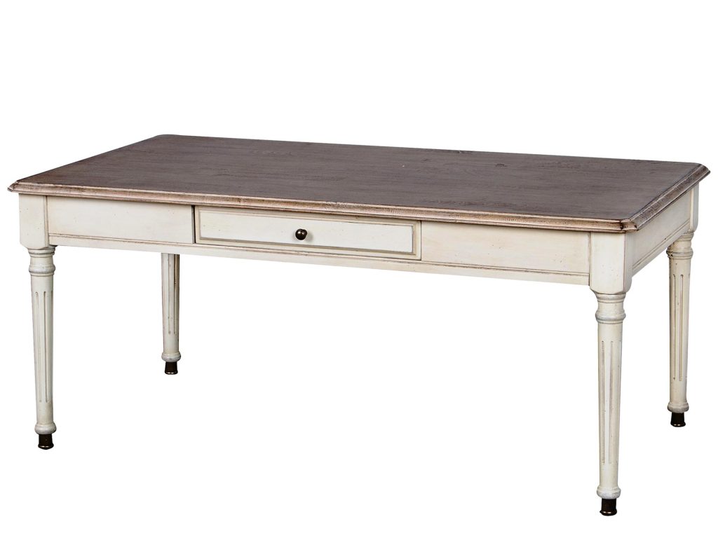 Stolik kawowy prowansalski z jasnobrązowym blatem i metalowymi nogami – Garda