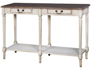 Drewniana konsola prowansalska z toczonymi nogami i metalowymi uchwytami – Garda