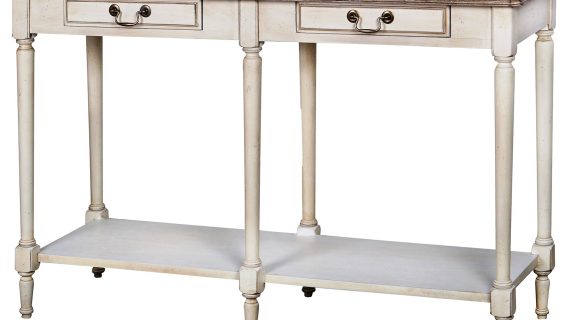 Drewniana konsola prowansalska z toczonymi nogami i metalowymi uchwytami – Garda