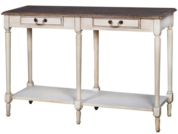 Konsola z trzema szufladami i dolną półką w stylu rustykalnym