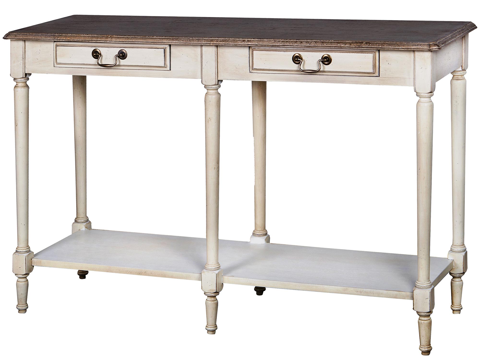 Konsola z trzema szufladami i dolną półką w stylu rustykalnym Konsola z trzema szufladami i dolną półką w stylu rustykalnym