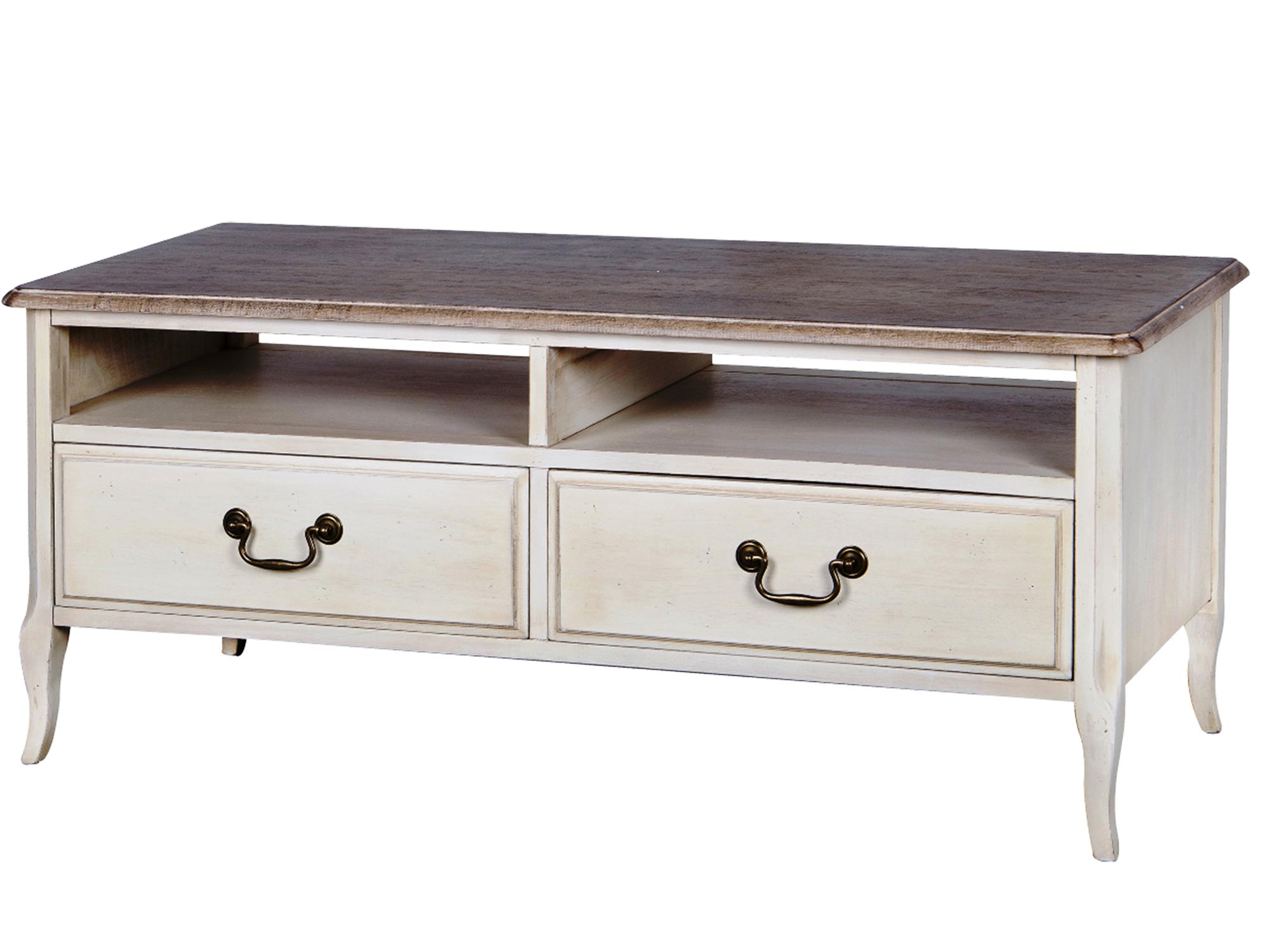 Komoda RTV z dwiema szufladami i otwartą półką w stylu retro Komoda RTV z dwiema szufladami i otwartą półką w stylu retro