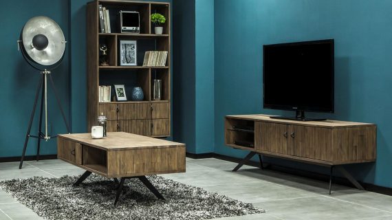 miniaturka Vintage Modern Regał z Lamelami Metalowe Nogi – Valore