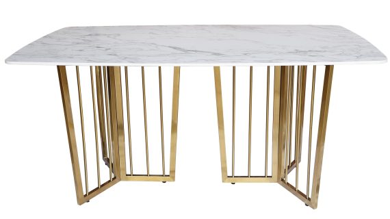 Stół 160cm Złote Nogi Blat Biały Y – Virtus