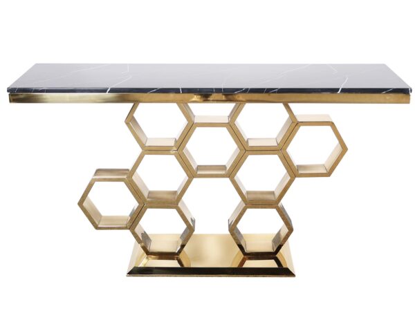 Nowoczesna marmurowa konsola ze złotymi dodatkami