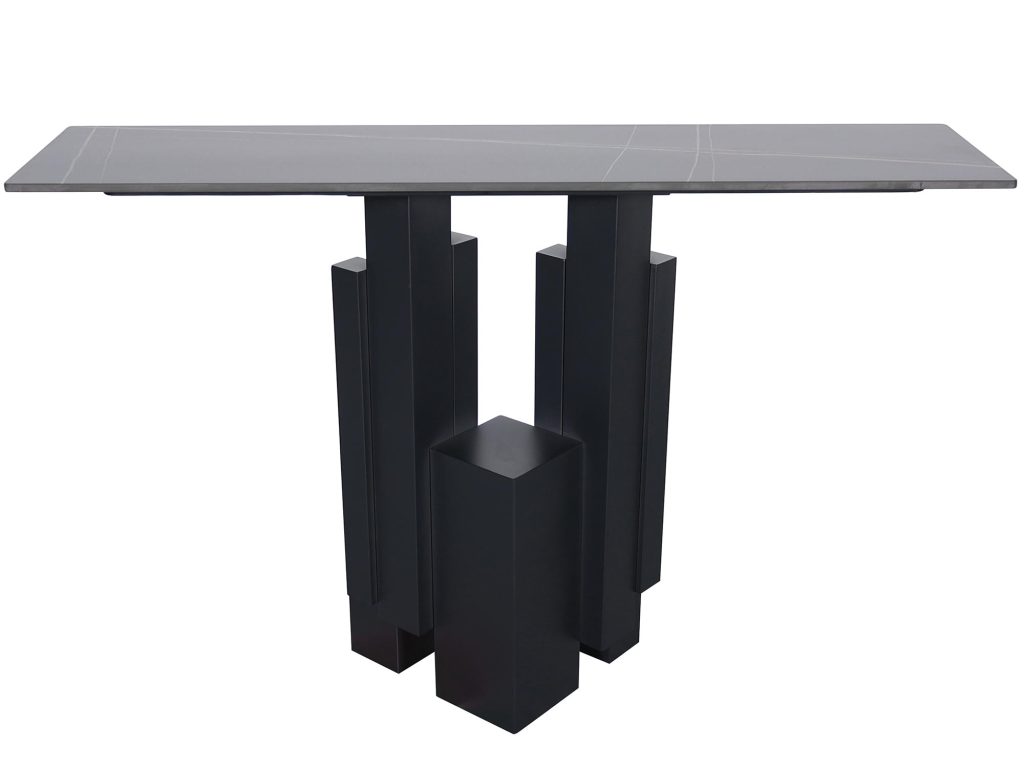 Czarna Konsola Stalowa Podstawa Blat Marmur – Virtus