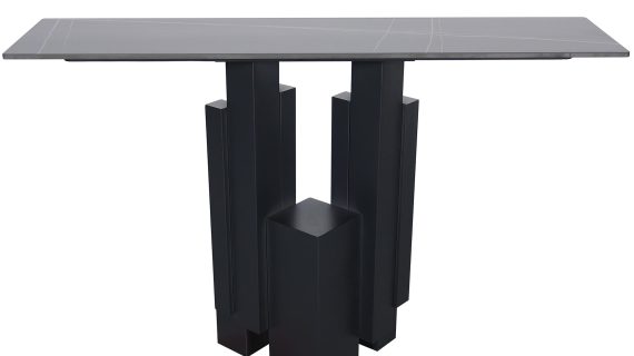 Czarna Konsola Stalowa Podstawa Blat Marmur – Virtus