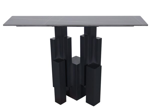 Czarny stół z rzeźbioną podstawą – styl designerski do jadalni