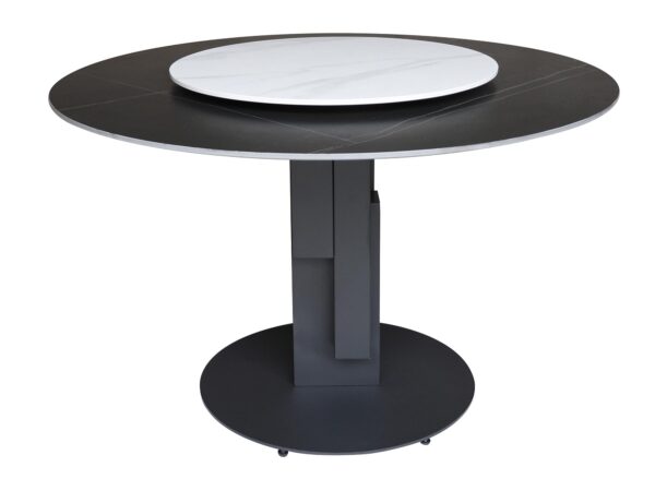 Nowoczesny stół z czarnym blatem i geometryczną podstawą w stylu art déco