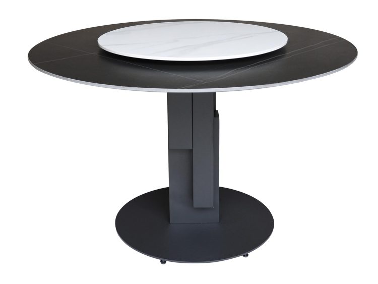 Nowoczesny stół z czarnym blatem i geometryczną podstawą w stylu art déco