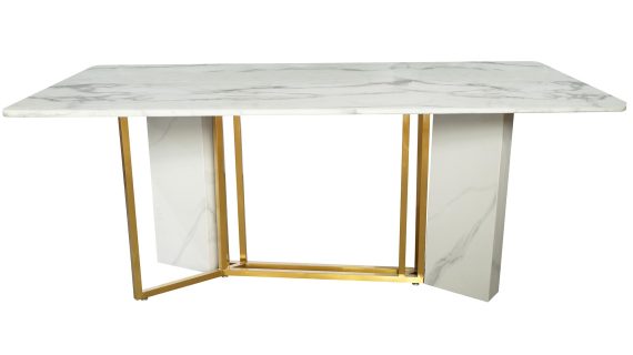 Stół 180cm Biały Marmur Złote Stalowe Nogi – Virtus