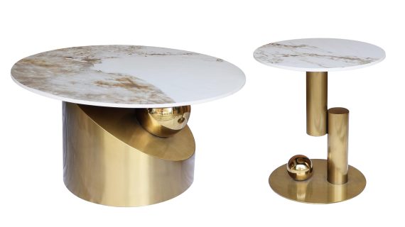 Zestaw Stoliki Kawowe Złota Podstawa Biały Marmur – Virtus