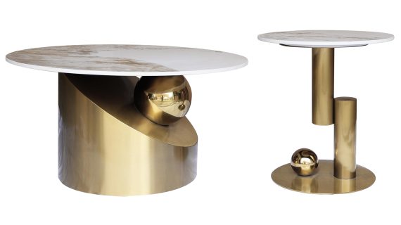 miniaturka Zestaw Stoliki Kawowe Złota Podstawa Biały Marmur – Virtus