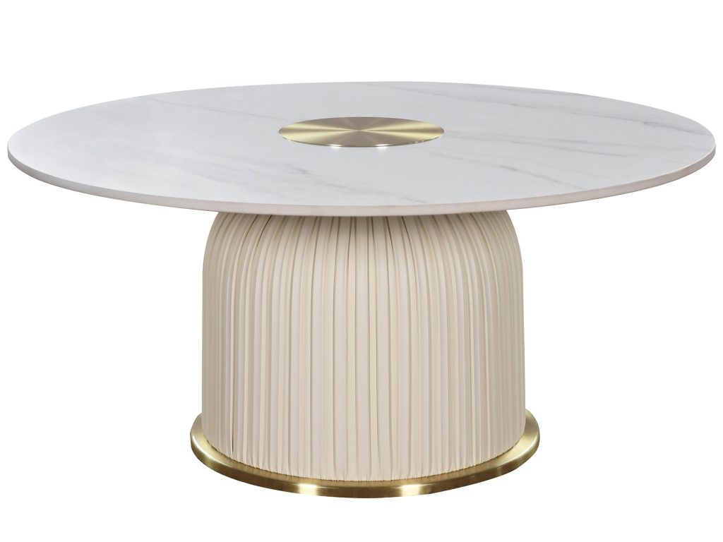 Kawowy Stolik Zaokrąglona Podstawa Ekoskóra Złoty Akcent – Virtus