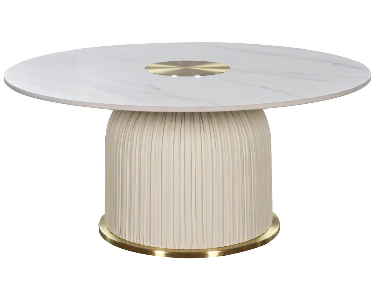 Kawowy Stolik Zaokrąglona Podstawa Ekoskóra Złoty Akcent – Virtus